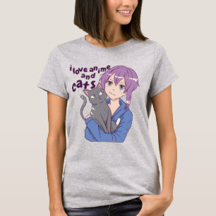 Camiseta Adorable me encanta el anime y los gatos