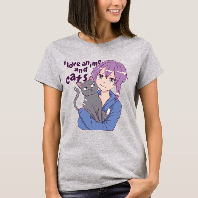 Camiseta Adorable me encanta el anime y los gatos (Anverso)
