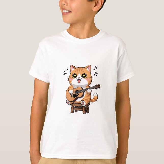 Camiseta Adorable Orange Tabby Cat Playing Acoustic Guitar (Anverso)