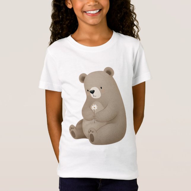 Camiseta Adorable Ours Brun à la Marguerite - Aquarelle (Anverso)