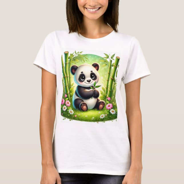 Camiseta Adorable Panda Cub en el bosque de Bambú - Arte ca (Anverso)