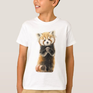 Camiseta Adorable Panda Rojo de Pie Peludo para Niños