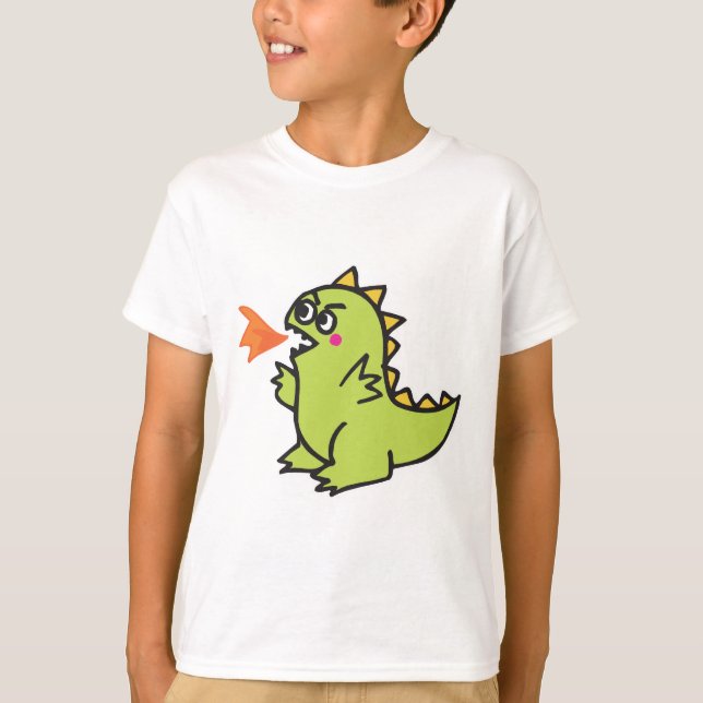 Camiseta adorable pequeño dragón monstruo verde de fuego (Anverso)