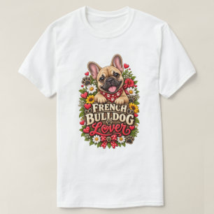 Camiseta Adorable Perro Bulldog Francés Estampa Floral de H