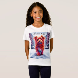 Camiseta Adorable perro callejero en helado paisaje de invi
