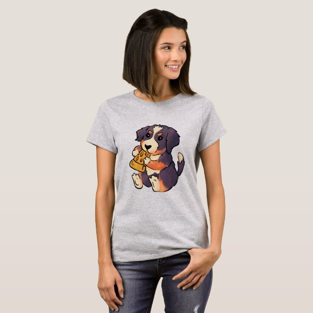 Camiseta Adorable Perro De Montaña Bernés Con Pizza (Anverso completo)