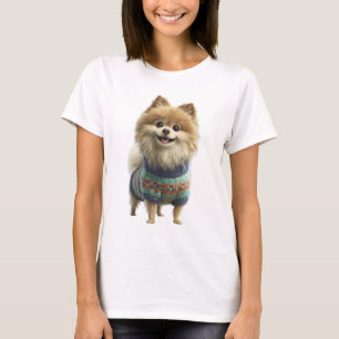Camiseta Adorable perro pomerania en tejido colorido