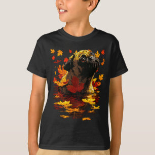 Camiseta Adorable Pug Con Hojas Del Bosque Otoño Acogedor P