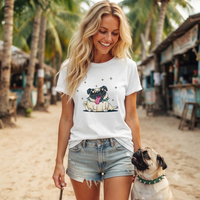 Camiseta Adorable Pug Divertido con collar de tachuelas (Subido por el creador)
