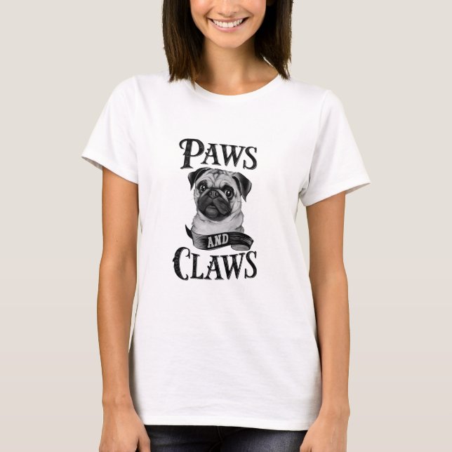 Camiseta Adorable Pug "Paws and Claws" Design (Anverso)