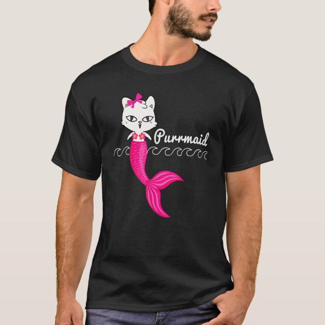 Camiseta Adorable Purrmaid White Cat Cute Mermaid Beach Gir (Anverso)