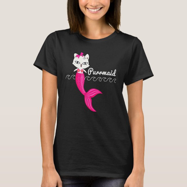 Camiseta Adorable Purrmaid White Cat Cute Mermaid Beach Gir (Anverso)