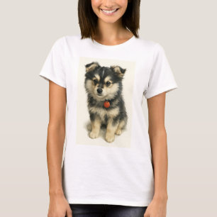 Camiseta Adorable retrato de cachorro Pomchi al acuarela