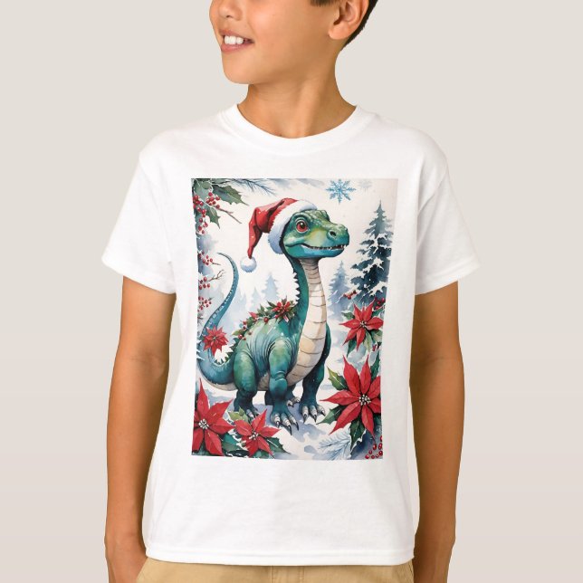 Camiseta Adorable Santa Bebé T-Rex de Navidad  (Anverso)