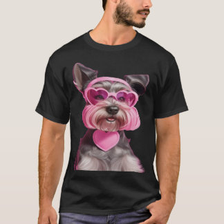 Camiseta Adorable Schnauzer en miniatura, gafas de sol rosa