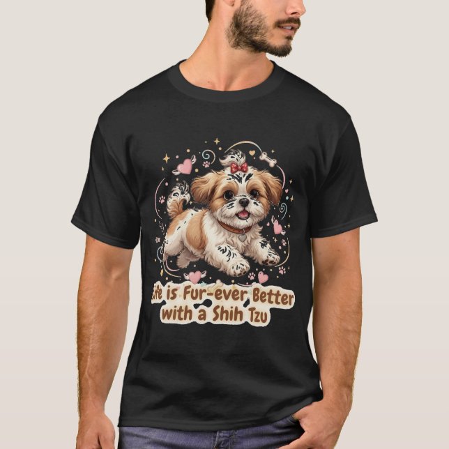 Camiseta Adorable Shih Tzu Dog Joyful Mid-Leap Design (Anverso)