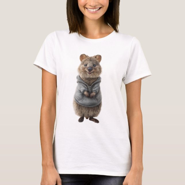 Camiseta Adorable Smiling Quokka in a Grey Hoodie (Anverso)