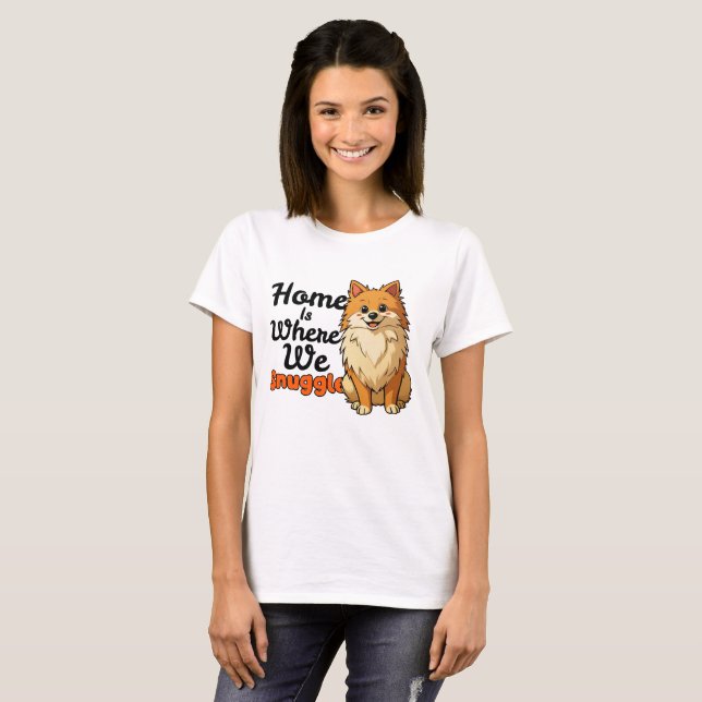 Camiseta Adorable "Snuggle" Pomeranian Puppy – Cute Kawaii  (Anverso completo)