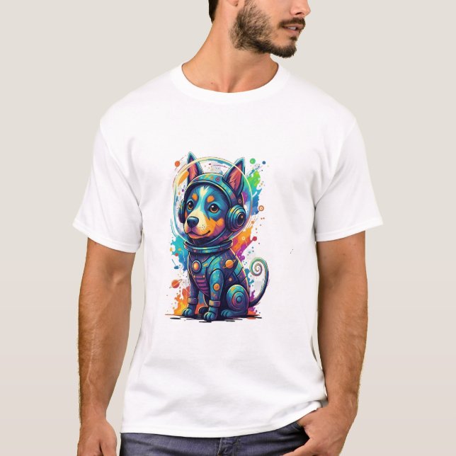 Camiseta Adorable space pup in a retro astronaut suit (Anverso)