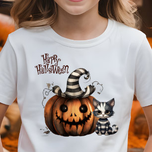 Camiseta Adorable Spookeen Halloween Kitten Pumpkin