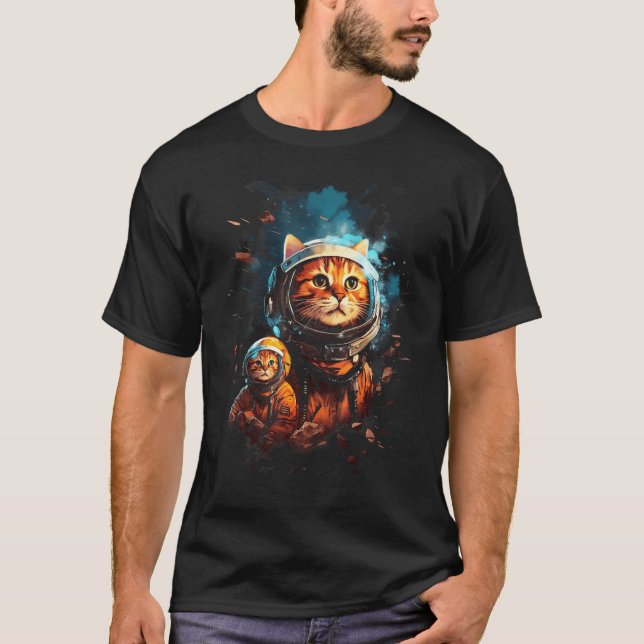 Camiseta Adorable Sweet Cute Twin Cat Astronaut Graphic Tee (Anverso)