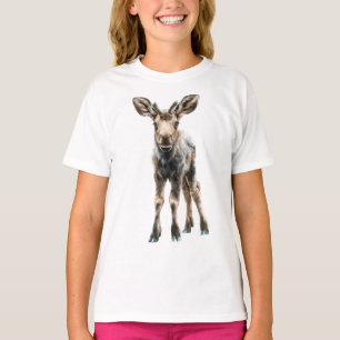 Camiseta Adorable Ternero de Alce Pequeño Pintado a Mano pa