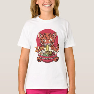 Camiseta Adorable Tigre comiendo Ramen