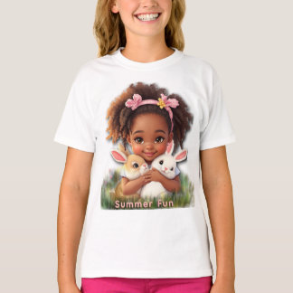 Camiseta Adorable Toddler With Her Pet Bunnies