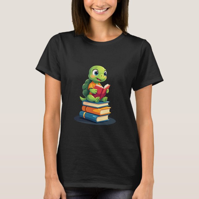 Camiseta Adorable Turtle Reading Books (1) (Anverso)