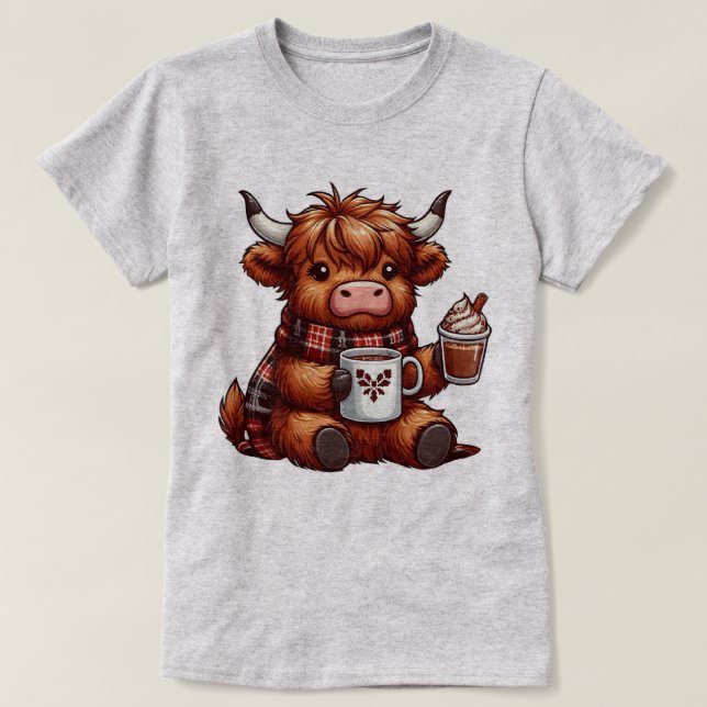 Camiseta Adorable Vaca Highland Disfrutando De Bebidas Acog (Diseño del anverso)