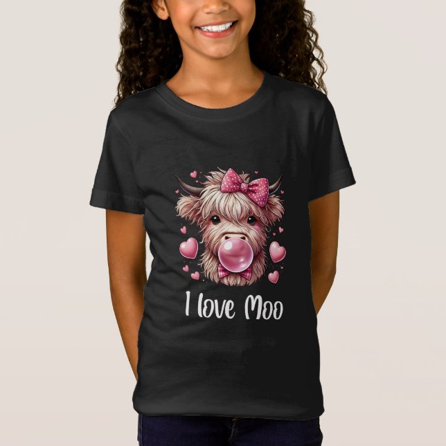 Camiseta Adorable Valentine Highland Cow (texto blanco) (Anverso)