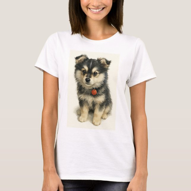 Camiseta Adorable Watercolor Pomchi Puppy Portrait  (Anverso)