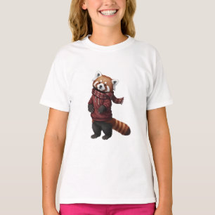 Camiseta Adorables Cachorros de Panda Rojo de Invierno