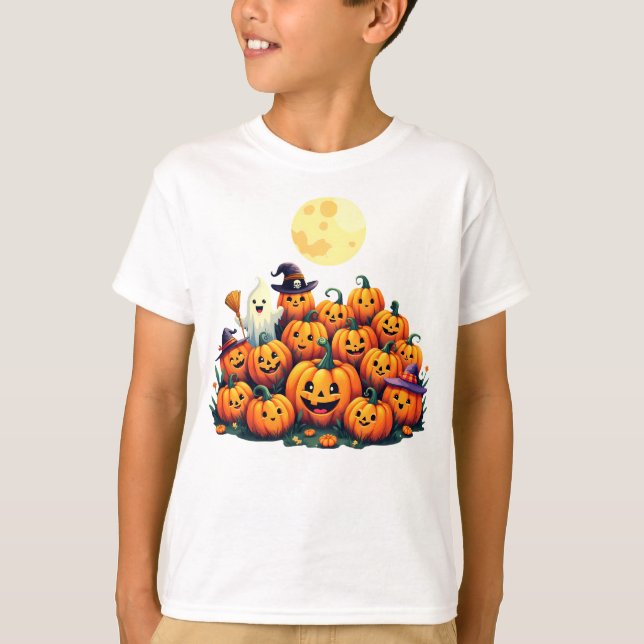 Camiseta Adorables calabazas de Halloween con caras sonrien (Anverso)