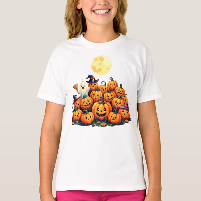 Camiseta Adorables calabazas de Halloween con caras sonrien (Anverso)