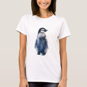 Camiseta Adorables Mujeres Pingüino Acuarela Galaxia Azul