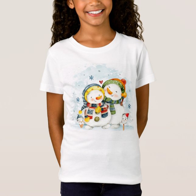Camiseta Adorables Navidades Snowmen Abrazando (Anverso)