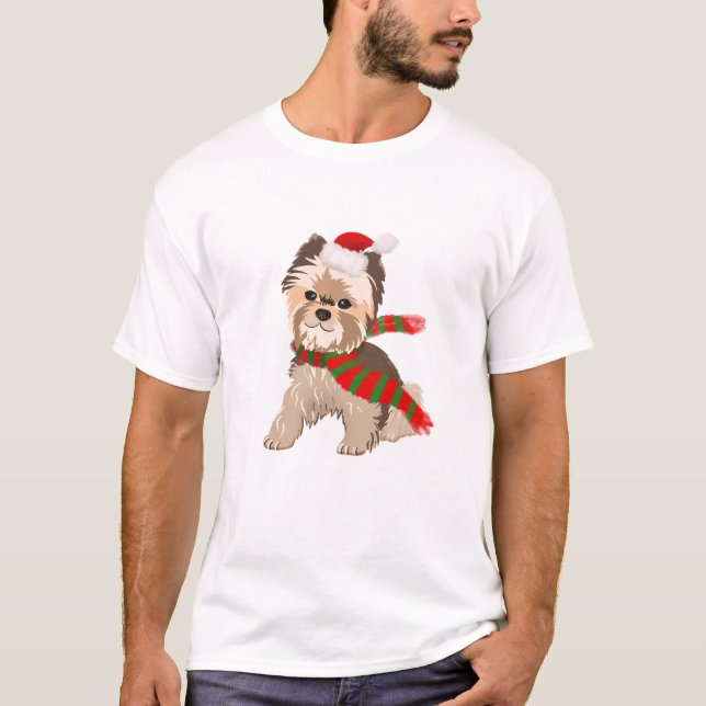 Camiseta Adorables Navidades Yorkie En Santa Hat (Anverso)