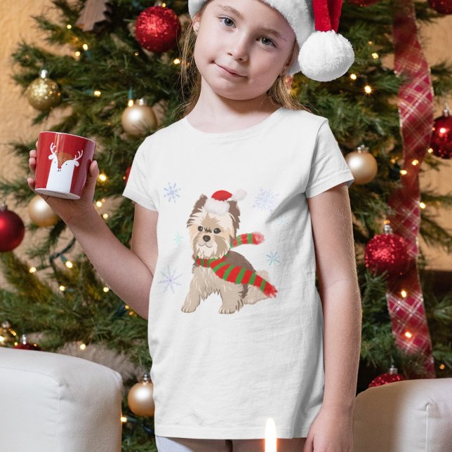 Camiseta Adorables Navidades Yorkie En Santa Hat Snowflakes (Subido por el creador)