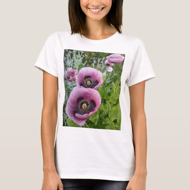 Camiseta Adormidera Púrpura, Flor Rosa, Mujeres Florales (Anverso)