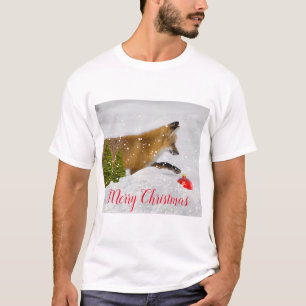 Camiseta Adorno de Navidad de caza de zorro rojo en la niev