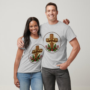 Camiseta Adorno Navideño de Cruz de Madera Rústica