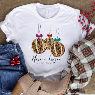 Camiseta Adornos de bolas con estampado de leopardo Navidad