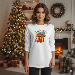 Camiseta Adornos de caja de regalo explosiva de Navidad
