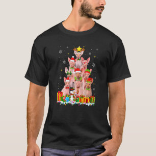 Camiseta Adornos de gato Sphynx Reno de árbol de Navidad