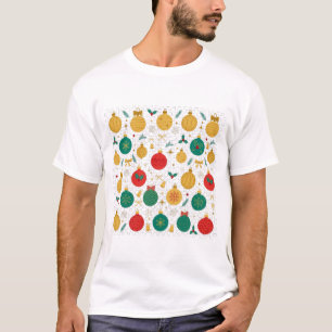 Camiseta Adornos de Navidad Bolas Dorado Rojo Patrón