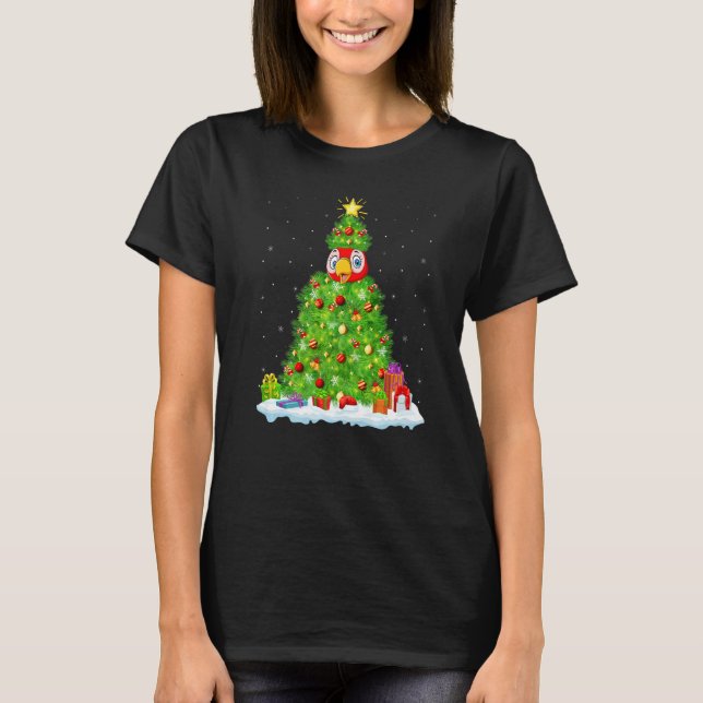 Camiseta Adornos Luces Navideñas Santa Guacamayo Pájaro Nav (Anverso)