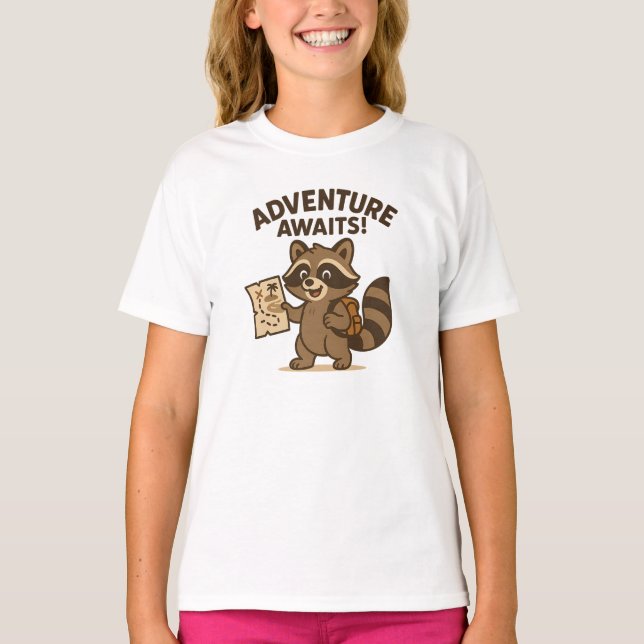 Camiseta Adventure Awaits Cute Brown Raccoon Design (Anverso)