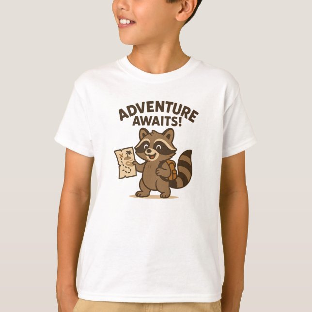 Camiseta Adventure Awaits Cute Brown Raccoon Design (Anverso)