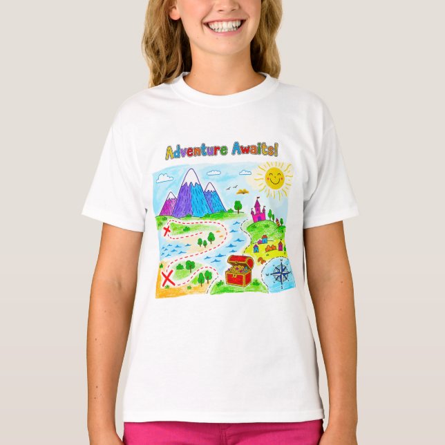 Camiseta Adventure Awaits Kids Treasure Map Design (Anverso)